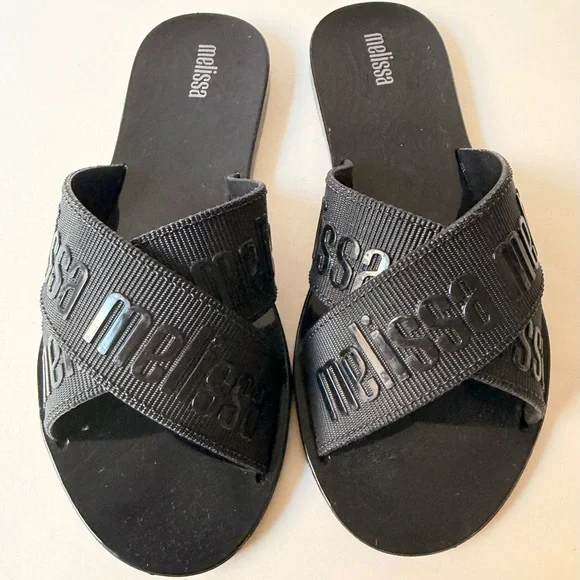 Melissa Black Slide Sandals | Chic Minimalist Summer Slides | Slightly Wide Fit - Picture 2 of 7